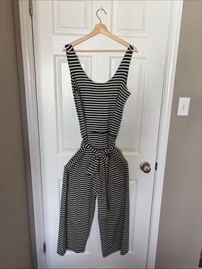 Franc Striped Black & White Wide-Leg Jumpsuit